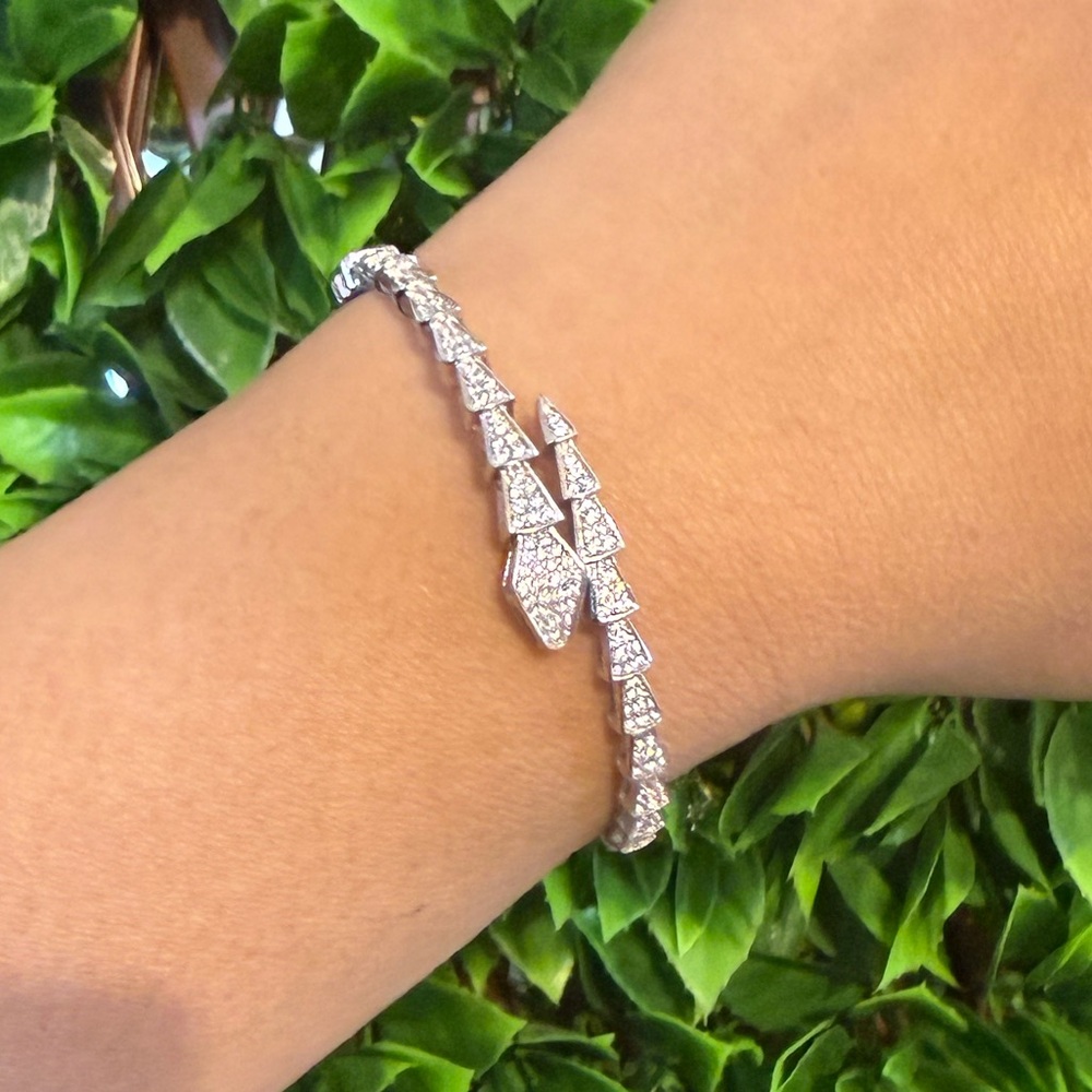 14k 16k white gold serpenti snake cz bangle bracelet - Picture 10 of 11
